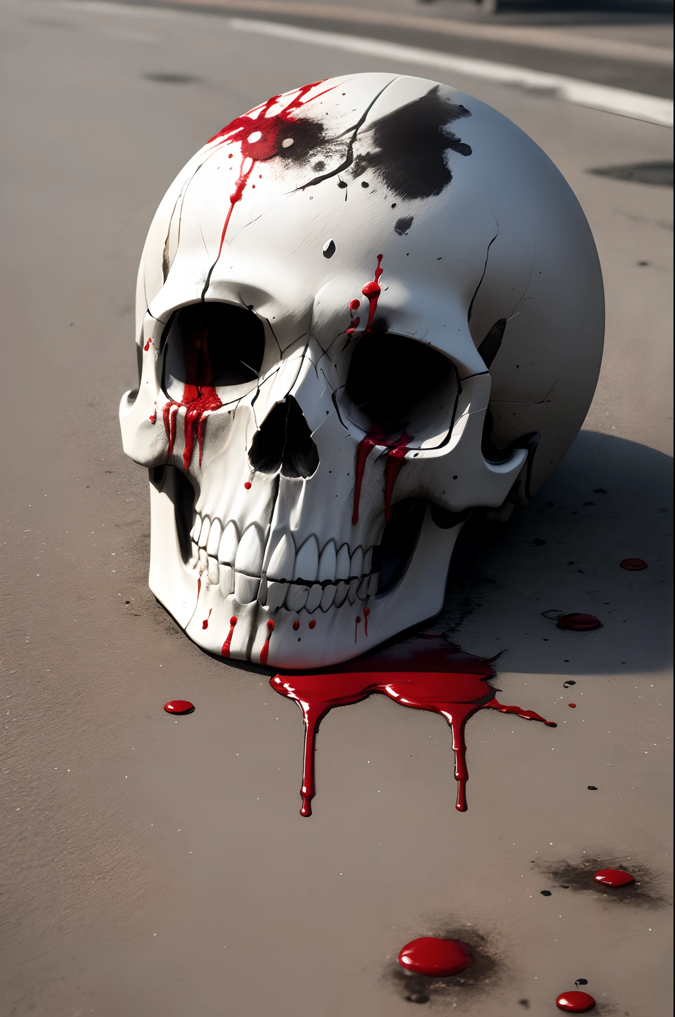Blood splatter on a skull mask laying on the ground