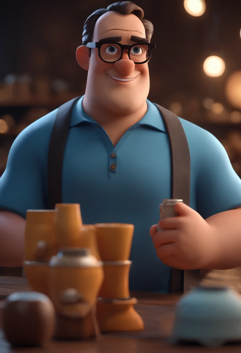 Cartoon character of a man with black glasses and a blue shirt, animation character, Caractere estilizado, animation style rendering, 3D estilizado, Arnold Maya render, 3 d render stylized, toon render keyshot, Personagem 3D, Personagem 3D, 3d rendering stylized, 3 d character render, personagem de desenho animado, Personagem de close up, Pose de personagem, (Estilo Pixar) (master part:1.2) (Bokeh) (best quality) (pele detalhada) (textura detalhada) (8k) (argila) (Cinematic lighting) (foco nítido