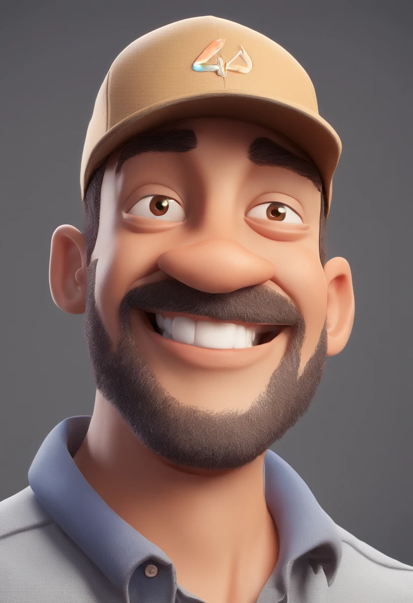 Smiling Man Illustration, sorriso insano, Homem de pele marrom com um sorriso gigante, happily smiling at the camera, sorriso atrevido, he's smiling, sorriso muito grande, Macho sorridente, foto de perfil headshot, rindo sorriso enorme, desenhando no estilo de Arte 3D, c4d, fundo de cor branco puro, estilo disney, estilo pixar render ilustracao Super Detalhe, 8k
