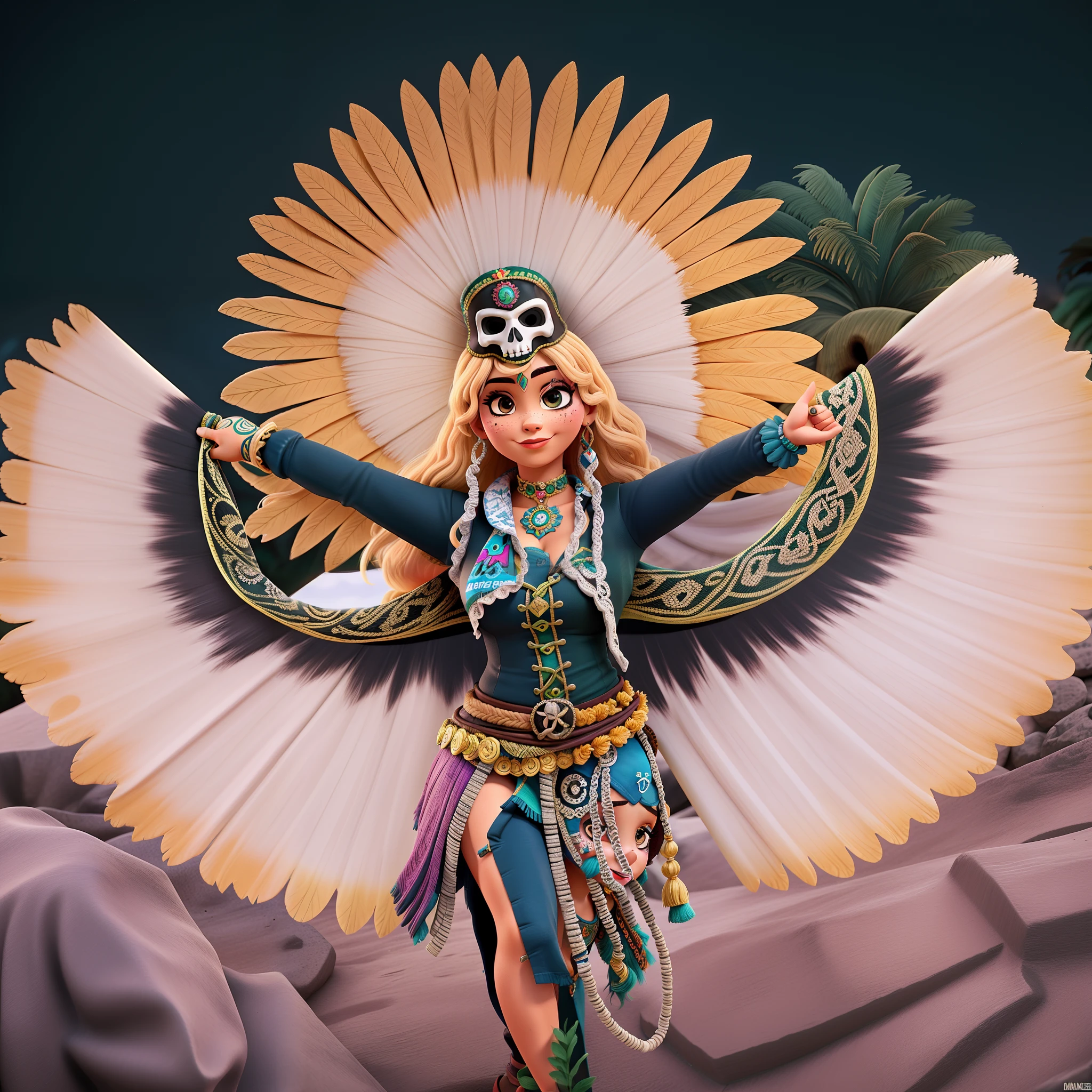 Uma mulher fantasiada e maquiada de caveira mexicana