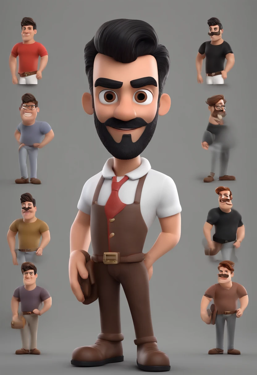 Personagem de desenho animado de um homem com cabelo curto, American cut style and medium beard wearing black t-shirt, um personagem animado, Caractere estilizado, animation style rendering, 3D estilizado, Arnold Maya render, 3 d render stylized, toon render keyshot, Personagem 3D, Personagem 3D, 3d rendering stylized, 3 d character render, personagem de desenho animado, Personagem de close up, Pose de personagem, (Estilo Pixar) (master part:1.2) (Bokeh) (best quality) (pele detalhada) (textura detalhada) (8k) (argila) (Cinematic lighting) (foco nítido,Senta e vaza a parte superior do corpo