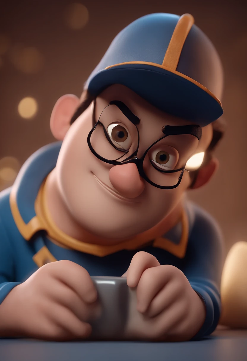 Cartoon character of a man with black glasses and a blue shirt, animation character, Caractere estilizado, animation style rendering, 3D estilizado, Arnold Maya render, 3 d render stylized, toon render keyshot, Personagem 3D, Personagem 3D, 3d rendering stylized, 3 d character render, personagem de desenho animado, Personagem de close up, Pose de personagem,  (Estilo Pixar) (master part:1.2) (Bokeh) (best quality) (pele detalhada) (textura detalhada) (8k) (argila) (Cinematic lighting) (foco nítido