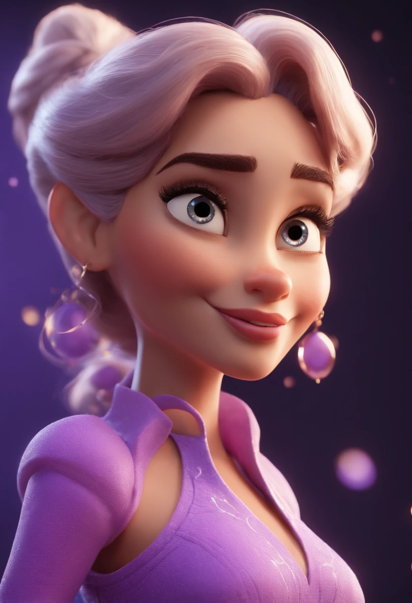 Cartoon character of a woman wearing lilac dress, animation character, Caractere estilizado, animation style rendering, 3D estilizado, Arnold Maya render, 3 d render stylized, toon render keyshot, Personagem 3D, Personagem 3D, 3d rendering stylized, 3 d character render, personagem de desenho animado, Personagem de close up, Pose de personagem,  (Estilo Pixar) (master part:1.2) (Bokeh) (best quality) (pele detalhada) (textura detalhada) (8k) (argila) (Cinematic lighting) (foco nítido