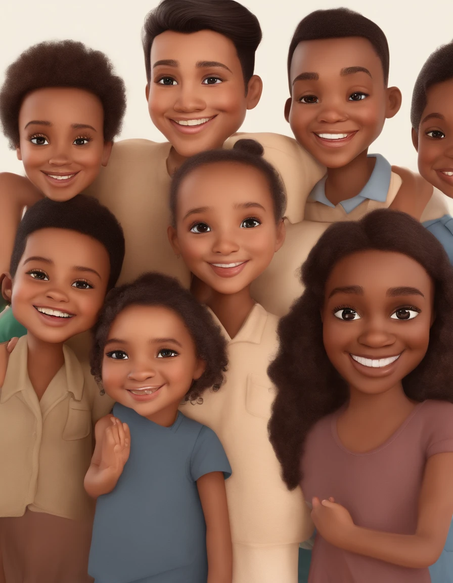 (best quality,Altas,master part:1.2), Realistic,atordoante,family portrait,5 pessoas, pai:Branco, mami:preto, 3 mixed-race children, 2 Meninos, 1 girl, 可爱, cheerful expressions, detailed facial features, roupas bonitas, Roupa Nike, atmosfera amorosa, fundo colorido, Happy family dynamics, cores vibrantes, professional lighting