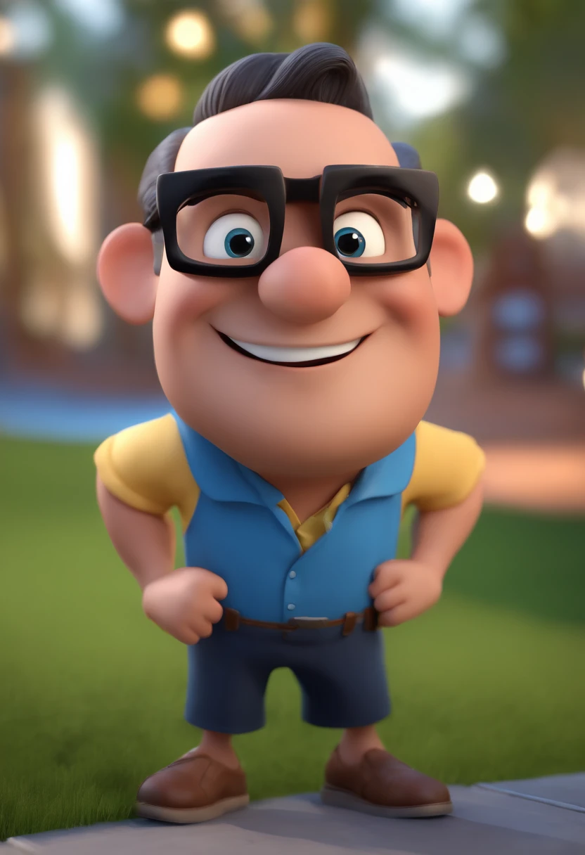 Cartoon character of a man with black glasses and a blue shirt, animation character, Caractere estilizado, animation style rendering, 3D estilizado, Arnold Maya render, 3 d render stylized, toon render keyshot, Personagem 3D, Personagem 3D, 3d rendering stylized, 3 d character render, personagem de desenho animado, Personagem de close up, Pose de personagem, (Estilo Pixar) (master part:1.2) (Bokeh) (best quality) (pele detalhada) (textura detalhada) (8k) (argila) (Cinematic lighting) (foco nítido