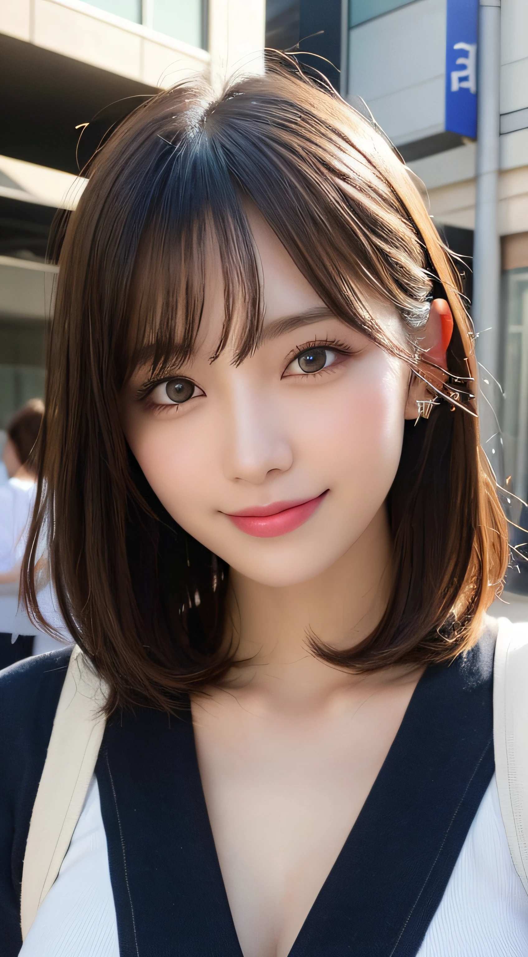 masutepiece, Best Quality, Illustration, Ultra-detailed, finely detail, hight resolution, 8K Wallpaper, Perfect dynamic composition, Beautiful detailed eyes, Women's Fashion Summer,Bob Hair,mid-chest, Natural Color Lip, Bold sexy poses,Smile,Harajuku、24-year-old girl、Cute、Sexy shot looking at camera