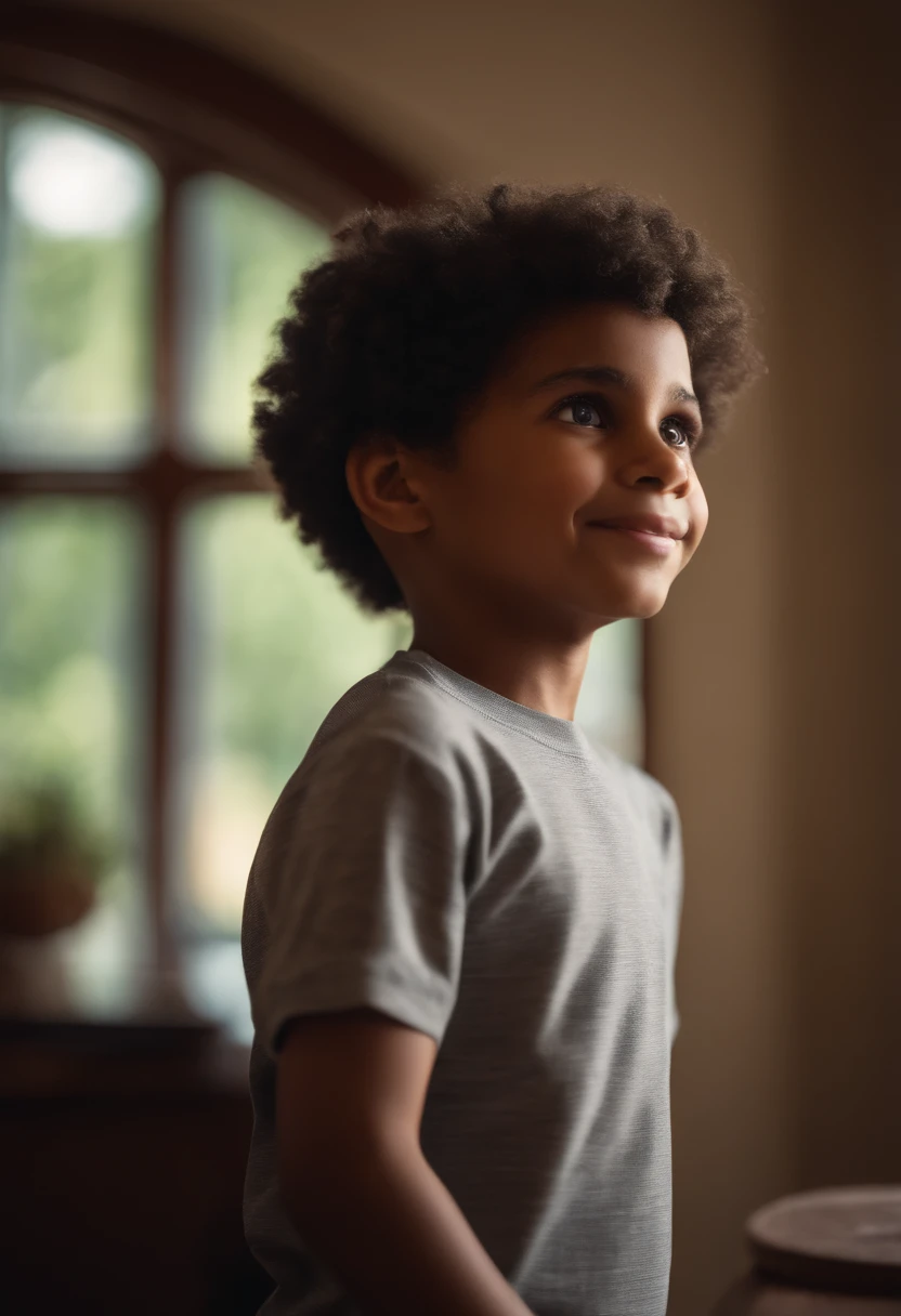Image of a boy for a story in a YouTube video in Pixar format, He's the little allabester, He's the class leader, He's outgoing, Playful and gets up for a lot of things, cabelo curto e preto, olhos castanhos, preto, blusa preta
