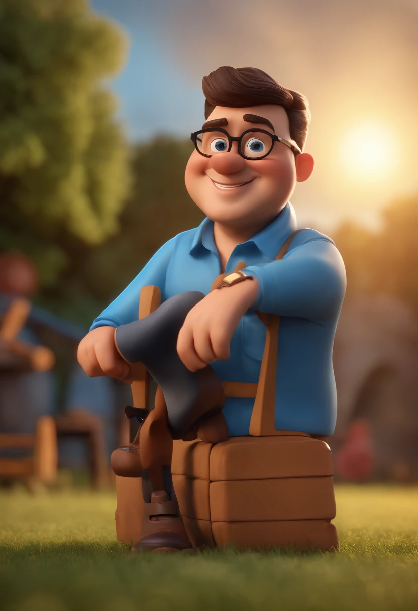 Cartoon character of a man with black glasses and a blue shirt, animation character, Caractere estilizado, animation style rendering, 3D estilizado, Arnold Maya render, 3 d render stylized, toon render keyshot, Personagem 3D, Personagem 3D, 3d rendering stylized, 3 d character render, personagem de desenho animado, Personagem de close up, Pose de personagem,  (Estilo Pixar) (master part:1.2) (Bokeh) (best quality) (pele detalhada) (textura detalhada) (8k) (argila) (Cinematic lighting) (foco nítido