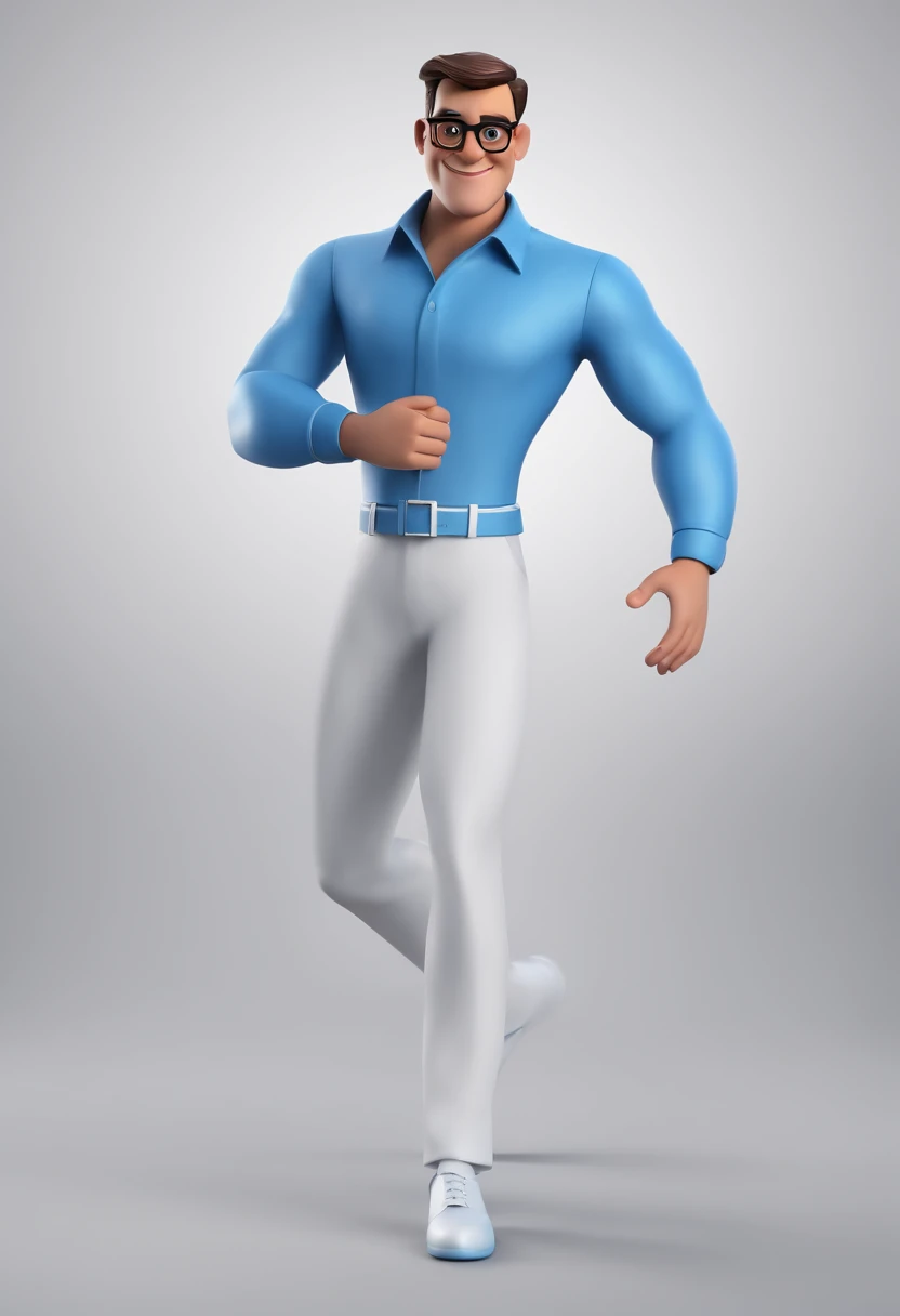 Cartoon character of a man with black glasses and a blue shirt, animation character, Caractere estilizado, animation style rendering, 3D estilizado, Arnold Maya render, 3 d render stylized, toon render keyshot, Personagem 3D, Personagem 3D, 3d rendering stylized, 3 d character render, personagem de desenho animado, Personagem de close up, Pose de personagem, (Estilo Pixar) (master part:1.2) (Bokeh) (best quality) (pele detalhada) (textura detalhada) (8k) (argila) (Cinematic lighting) (foco nítido