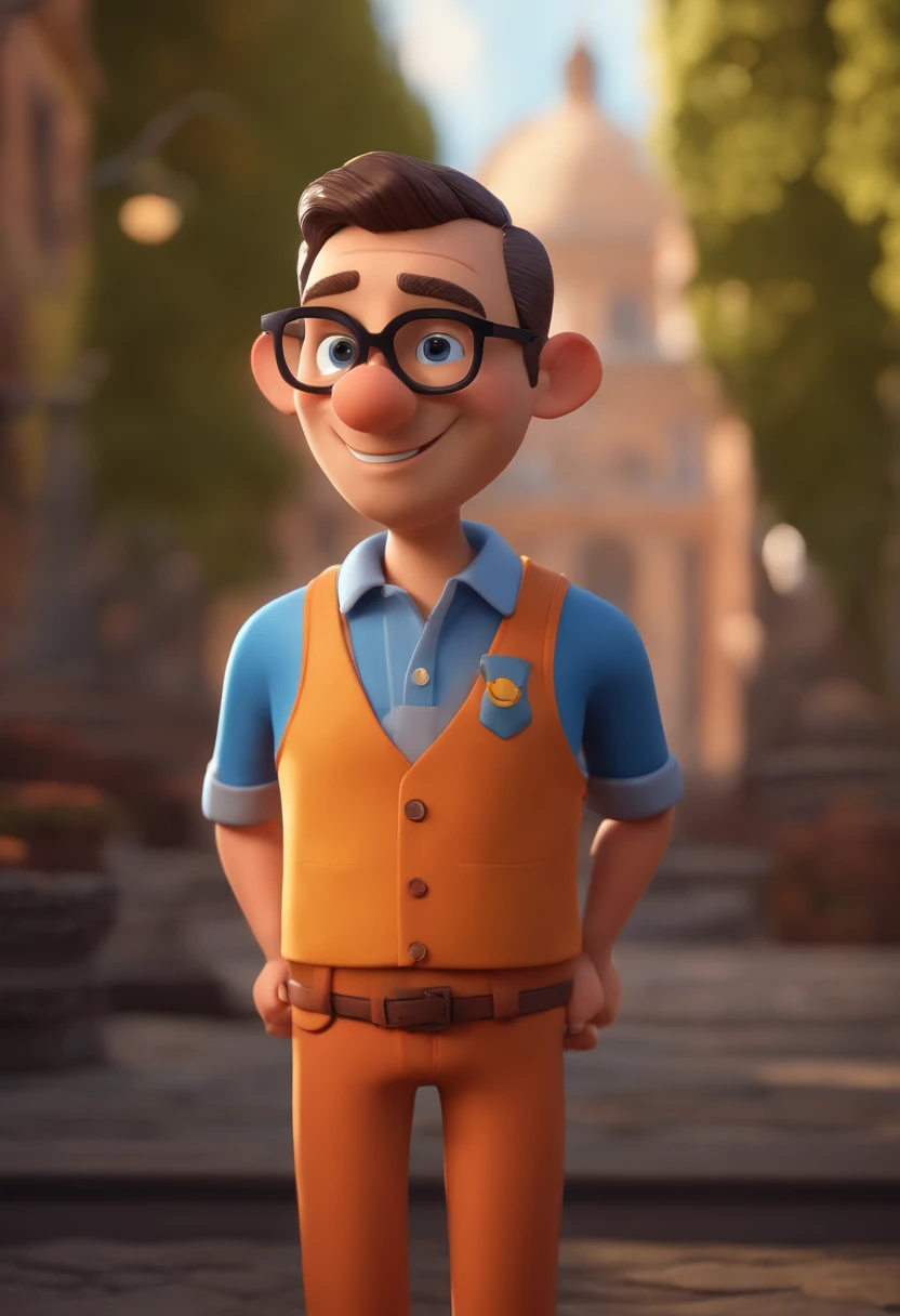 Cartoon character of a man with black glasses and a blue shirt, animation character, Caractere estilizado, animation style rendering, 3D estilizado, Arnold Maya render, 3 d render stylized, toon render keyshot, Personagem 3D, Personagem 3D, 3d rendering stylized, 3 d character render, personagem de desenho animado, Personagem de close up, Pose de personagem, (Estilo Pixar) (master part:1.2) (Bokeh) (best quality) (pele detalhada) (textura detalhada) (8k) (argila) (Cinematic lighting) (foco nítido