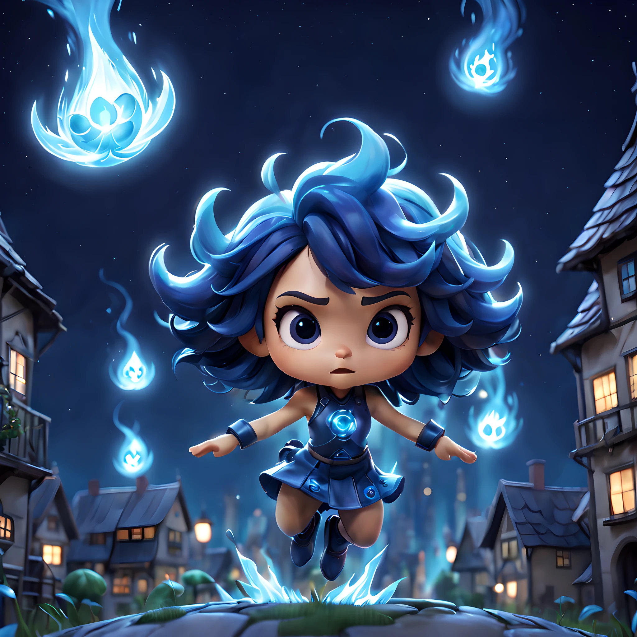 (Pixar style:1.5), (Pixar character:1.5), (chibi emote:1.5), (chibi character:1.5), (fantasy:1.5), (magical world:1.5), (spiritual world:1.5), (elemental character:1.5), (elemental town:1.5), (elemental future city:1.5), (night:1.5), starry sky, (spread arms:1.3), (jumping:1.3),