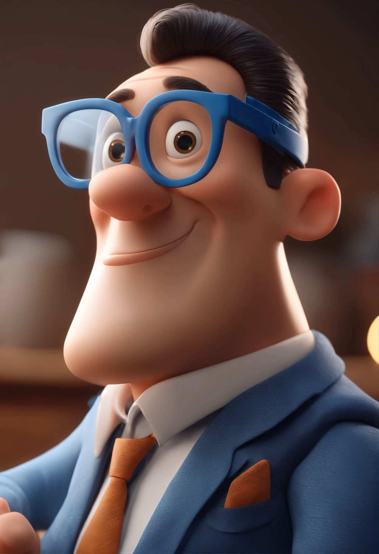 Cartoon character of a man with black glasses and a blue shirt, animation character, Caractere estilizado, animation style rendering, 3D estilizado, Arnold Maya render, 3 d render stylized, toon render keyshot, Personagem 3D, Personagem 3D, 3d rendering stylized, 3 d character render, personagem de desenho animado, Personagem de close up, Pose de personagem, (Estilo Pixar) (master part:1.2) (Bokeh) (best quality) (pele detalhada) (textura detalhada) (8k) (argila) (Cinematic lighting) (foco nítido