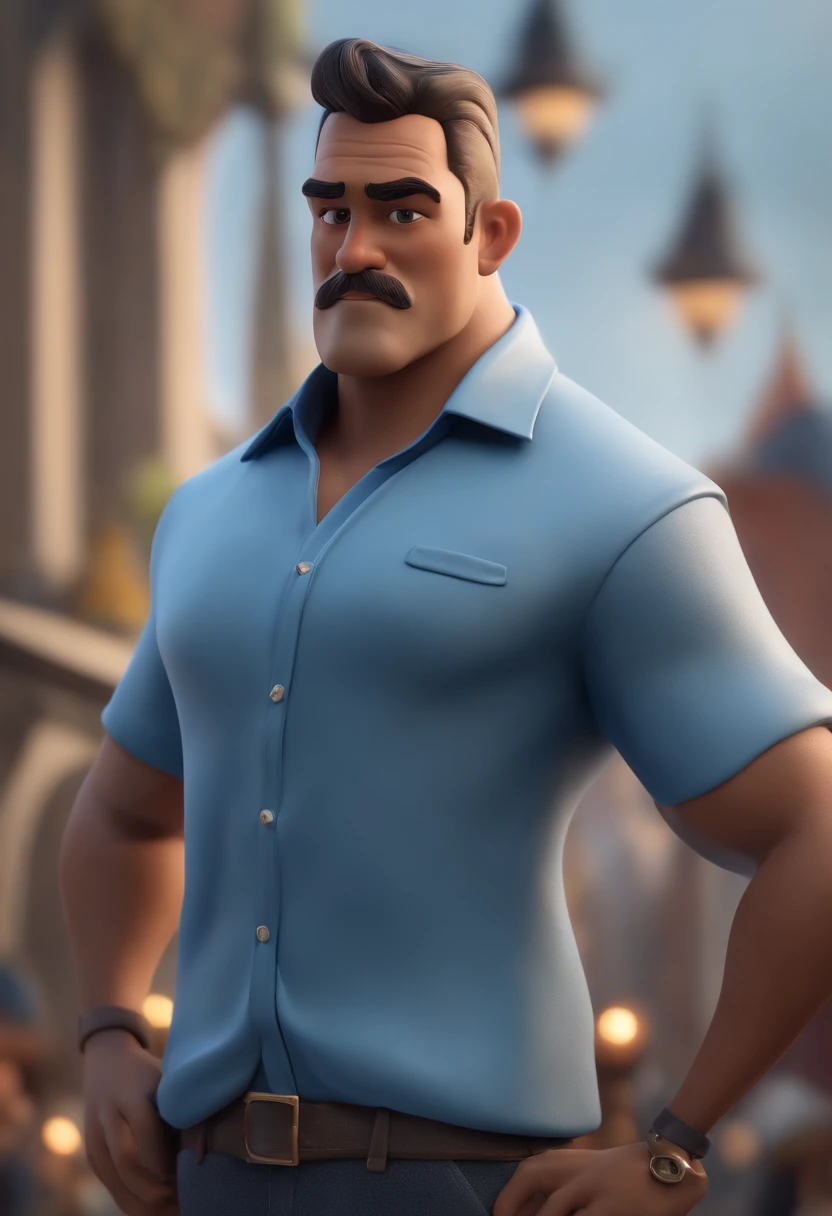 personagem dos desenhos animados de um homem careca e uma camisa azul, animation character, Caractere estilizado, animation style rendering, 3D estilizado, Arnold Maya render, 3 d render stylized, toon render keyshot, Personagem 3D, Personagem 3D, 3d rendering stylized, 3 d character render, personagem de desenho animado, Personagem de close up, Pose de personagem, (Estilo Pixar) (master part:1.2) (Bokeh) (best quality) (pele detalhada) (textura detalhada) (8k) (argila) (Cinematic lighting) (foco nítido