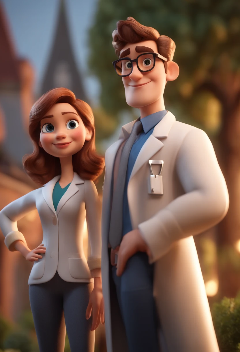 Cartoon Character Young Doctor Couple Wearing Lab Coat And Stethoscope , um personagem animado, Caractere estilizado, animation style rendering, 3D estilizado, , 3 d render stylized, toon render keyshot, Personagem 3D, Personagem 3D, 3d rendering stylized, 3 d character render, personagem de desenho animado, Personagem de close up, Pose de personagem, (Estilo Pixar) (Bokeh) (melhor qualidade) (pele detalhada) (textura detalhada) (8k) (argila) (Cinematic lighting) (foco nítido，Senta e vaza a parte superior do corpo