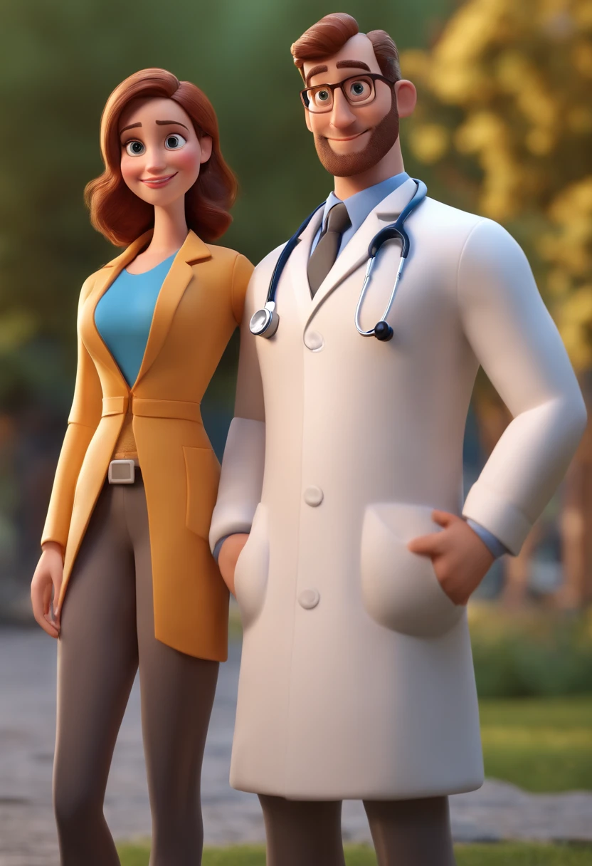 Cartoon Character Young Doctor Couple Wearing Lab Coat And Stethoscope , um personagem animado, Caractere estilizado, animation style rendering, 3D estilizado, , 3 d render stylized, toon render keyshot, Personagem 3D, Personagem 3D, 3d rendering stylized, 3 d character render, personagem de desenho animado, Personagem de close up, Pose de personagem, (Estilo Pixar) (Bokeh) (melhor qualidade) (pele detalhada) (textura detalhada) (8k) (argila) (Cinematic lighting) (foco nítido，Senta e vaza a parte superior do corpo