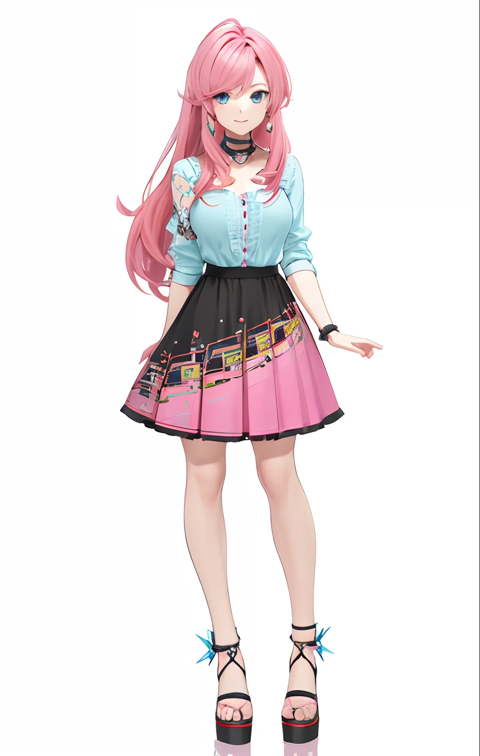 Mira Clay (Bakugan human: 1.8) with pink long hair blue eyes in a black with pink cotton dress, Anime, Anime art germ, Anime styled digital art, realistic anime, 3d anime, Extremely detailed.