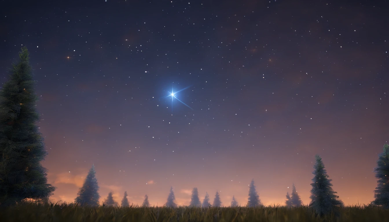 Show a bright star in the night sky, glowing more brilliantly than all the others.
