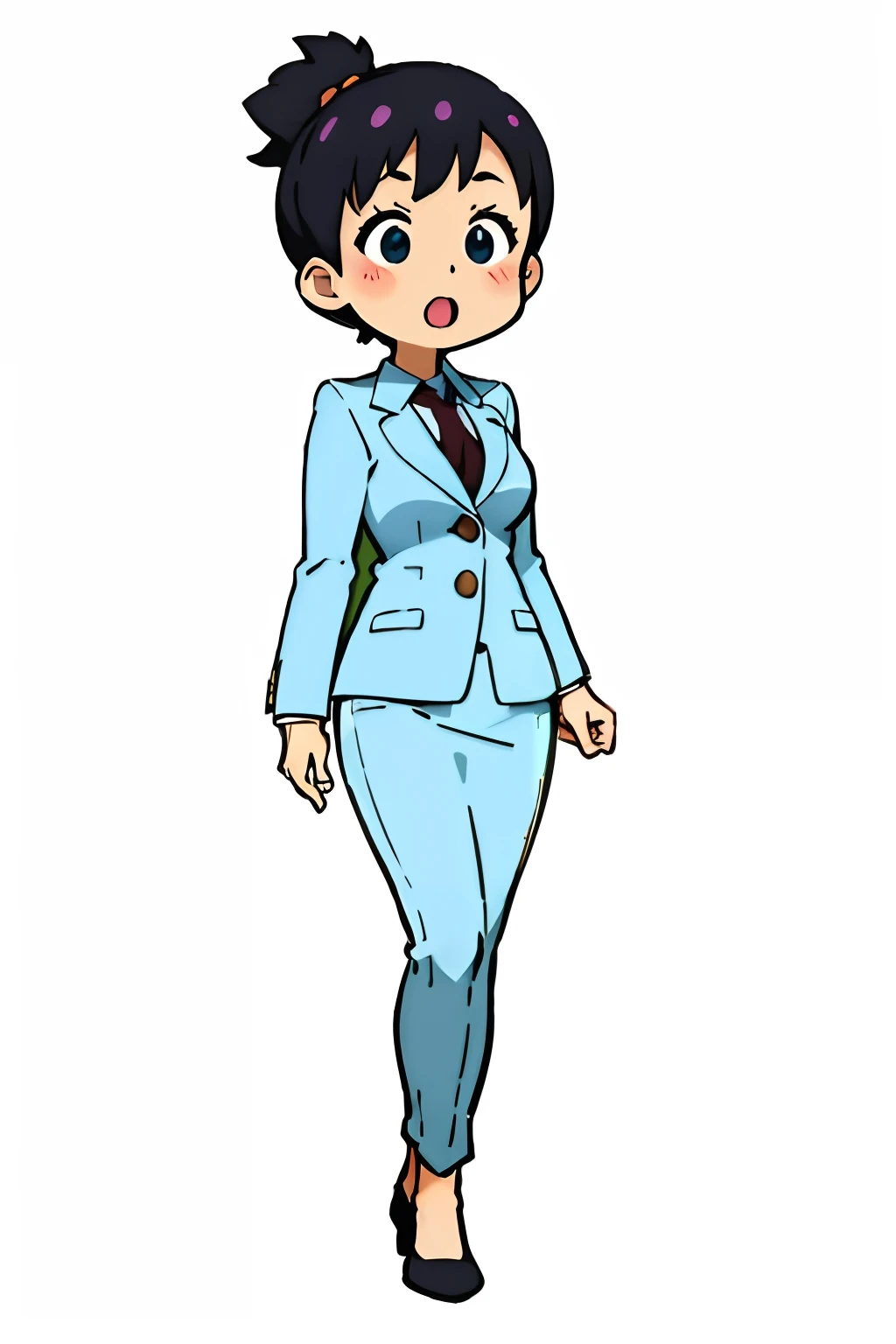Cartoon girl in blue suit and brown shoes, Girl in a suit, Girl in suit, Wearing a strict business suit, anya from spy x family, ace attorney style, Official art, Wearing a business suit, in phoenix wright ace attorney, maya fey from ace attorney, female lawyer, phoenix wright, anime moe art style, !!Full body portrait!!