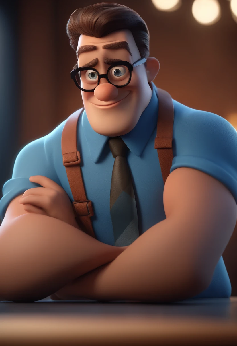 Cartoon character of a man with black glasses and a blue shirt, animation character, Caractere estilizado, animation style rendering, 3D estilizado, Arnold Maya render, 3 d render stylized, toon render keyshot, Personagem 3D, Personagem 3D, 3d rendering stylized, 3 d character render, personagem de desenho animado, Personagem de close up, Pose de personagem, (Estilo Pixar) (master part:1.2) (Bokeh) (best quality) (pele detalhada) (textura detalhada) (8k) (argila) (Cinematic lighting) (foco nítido