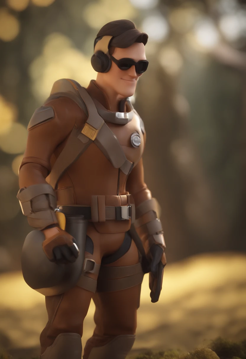 Cartoon character of a man in a brown jumpsuit, capacete de obra branco, Holding an Artboard Animation Character, Caractere estilizado, animation style rendering, 3D estilizado, Arnold Maya render, 3 d render stylized, toon render keyshot, Personagem 3D, Personagem 3D, 3d rendering stylized, 3 d character render, personagem de desenho animado, Personagem de close up, Pose de personagem, (Estilo Pixar) (master part:1.2) (Bokeh) (best quality) (pele detalhada) (textura detalhada) (8k) (argila) (Cinematic lighting) (foco nítido