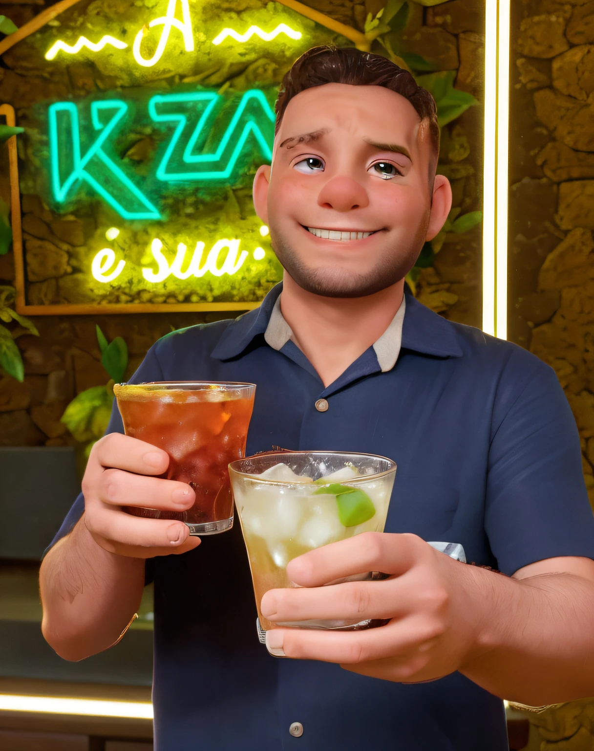 alta qualidade, Man with drinks in hand, estilo disney