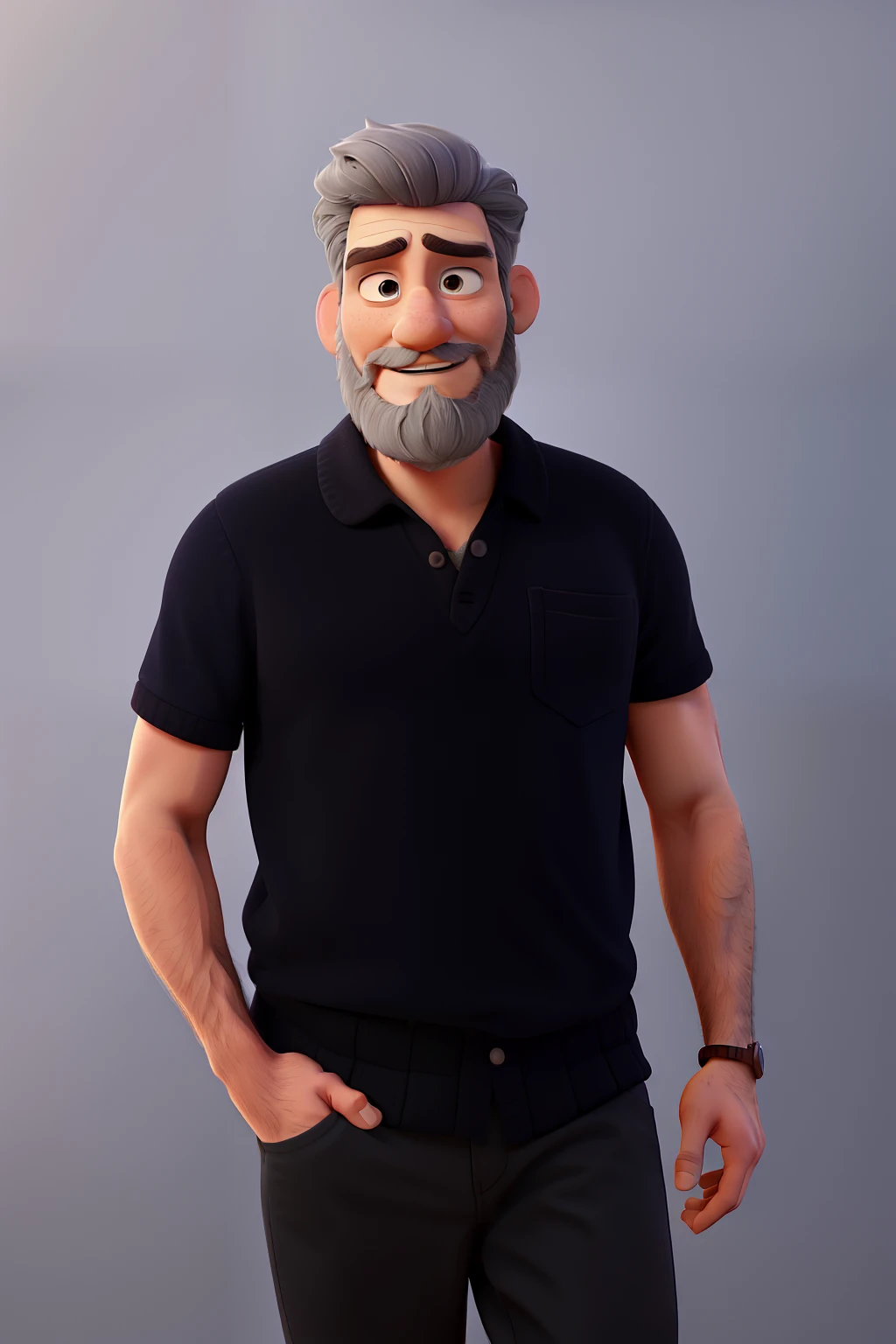 a man with a beard and gray hair, disney pixar style, high quality, best quality