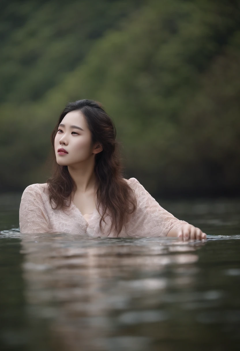 Korean women, kawaii, long-haired, Fair-skinned, Very good shape., big breastm, nude, Pink, Wet body, In sea water