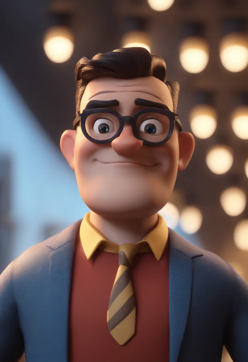 Cartoon character of a man with black glasses and a blue shirt, animation character, Caractere estilizado, animation style rendering, 3D estilizado, Arnold Maya render, 3 d render stylized, toon render keyshot, Personagem 3D, Personagem 3D, 3d rendering stylized, 3 d character render, personagem de desenho animado, Personagem de close up, Pose de personagem,  (Estilo Pixar) (master part:1.2) (Bokeh) (best quality) (pele detalhada) (textura detalhada) (8k) (argila) (Cinematic lighting) (foco nítido