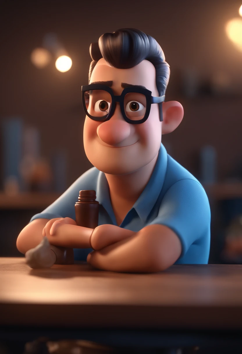 Cartoon character of a man with black glasses and a blue shirt, animation character, Caractere estilizado, animation style rendering, 3D estilizado, Arnold Maya render, 3 d render stylized, toon render keyshot, Personagem 3D, Personagem 3D, 3d rendering stylized, 3 d character render, personagem de desenho animado, Personagem de close up, Pose de personagem, (Estilo Pixar) (master part:1.2) (Bokeh) (best quality) (pele detalhada) (textura detalhada) (8k) (argila) (Cinematic lighting) (foco nítido