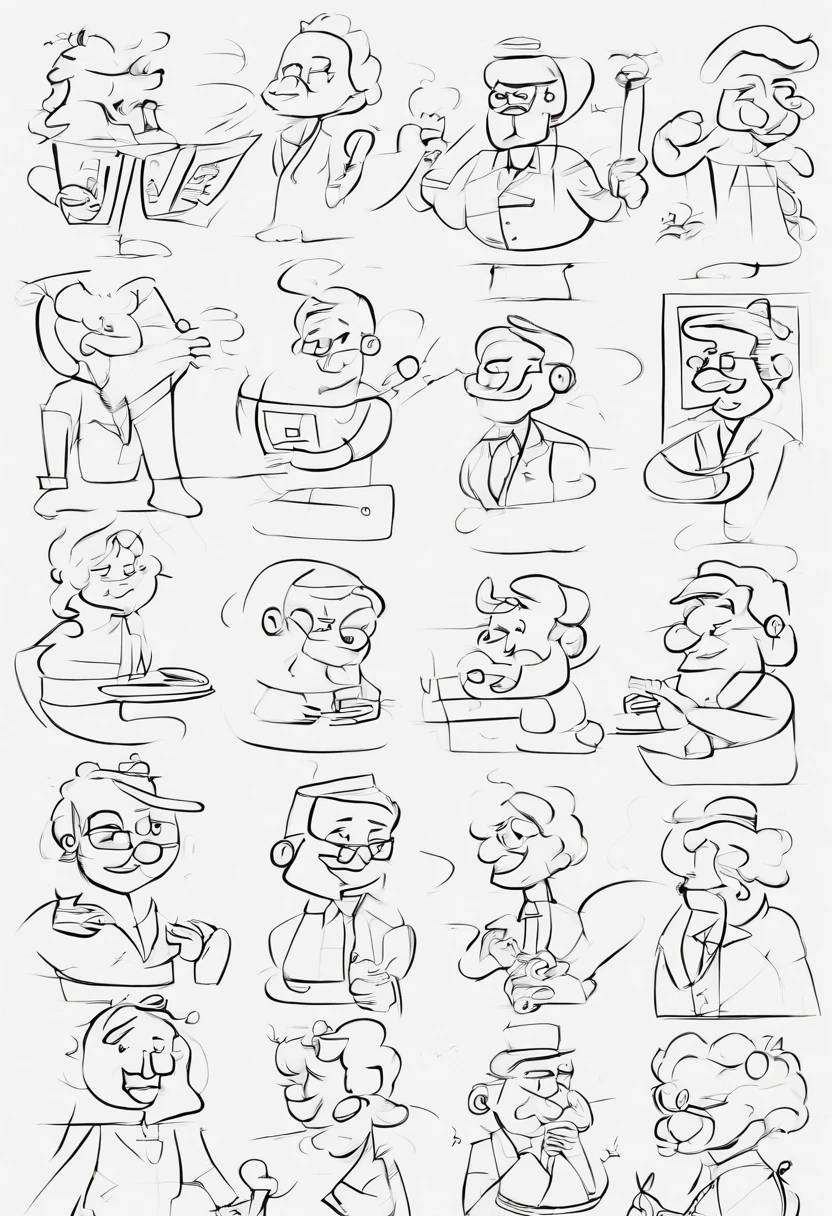 different angles, character sheet, illustration, expressions, comic drawing, line art, niji,