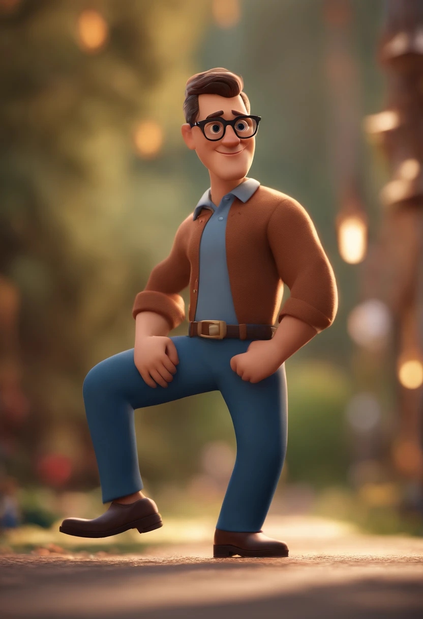 Cartoon character of a man with black glasses and a blue shirt, animation character, Caractere estilizado, animation style rendering, 3D estilizado, Arnold Maya render, 3 d render stylized, toon render keyshot, Personagem 3D, Personagem 3D, 3d rendering stylized, 3 d character render, personagem de desenho animado, Personagem de close up, Pose de personagem,  (Estilo Pixar) (master part:1.2) (Bokeh) (best quality) (pele detalhada) (textura detalhada) (8k) (argila) (Cinematic lighting) (foco nítido
