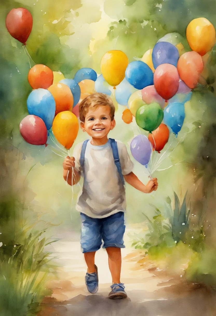 A boy, zoo, many balloons, happy, happy, perfect quality, clear focus (clutter - home: 0.8), (masterpiece: 1.2) (realistic: 1.2) (bokeh) (best quality) (detailed skin: 1.3) (complex details) (8K) (detail eyes) (sharp focus), (happy) full body, two , clean background, long view composition, 85MM SHOT