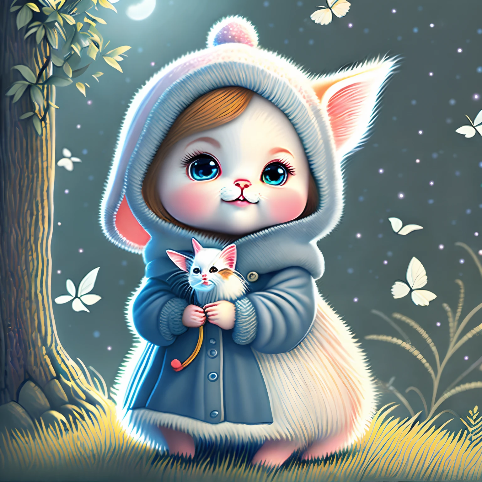 Illustration for a fairy tale about a girl who was forbidden with her friend a kitten.