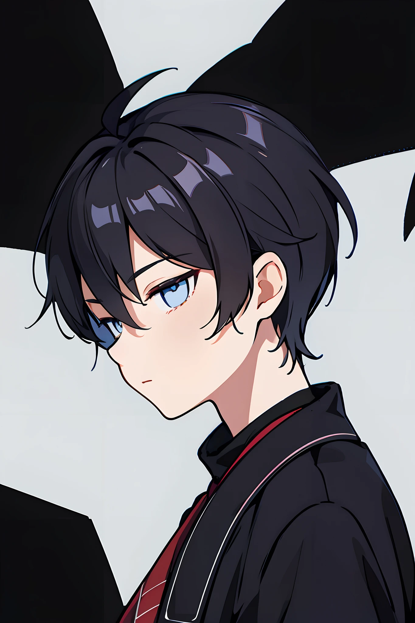 Cartoon cute boy, Charming, Handsome，fashion hair，short detailed hair，Playful expression，Side face avatar，Black color hair，vivid background