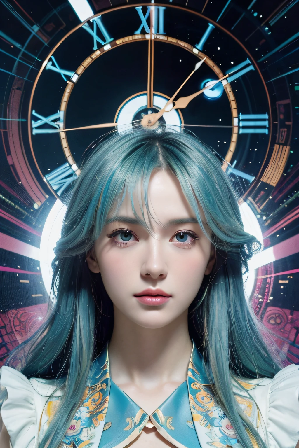 Close-up of mobile phone with clock, Hello, Beeple e James Jean, Hello World, Bipple and Jeremiah Ketner, beeple and alphonse mucha, beeple. hyper photorealism, Hey, baroque vaporwave statue, neo vaporwave, beeple daily art, guweiz masterpiece, print!