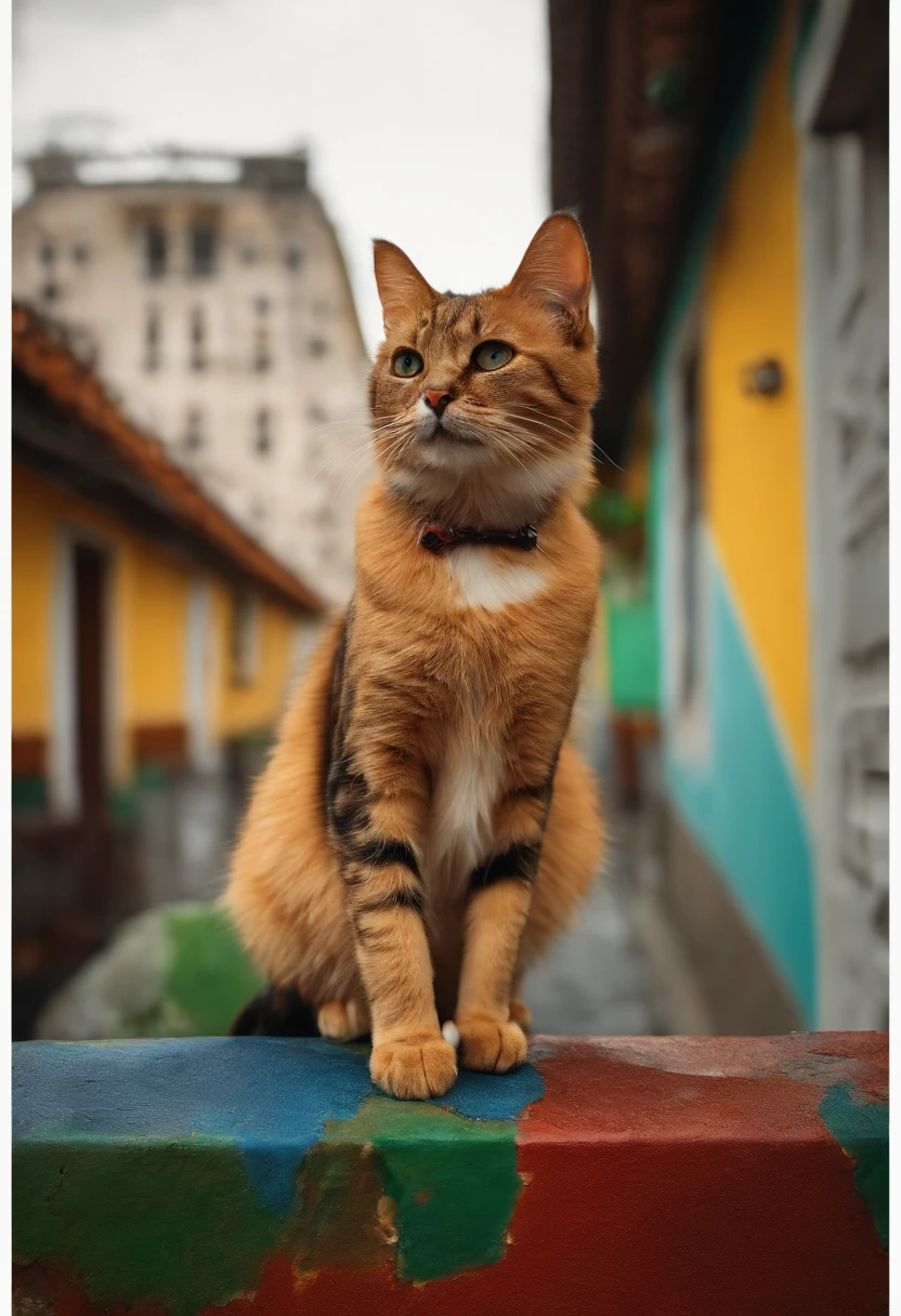 gato brincado com bolinha,on top of the building