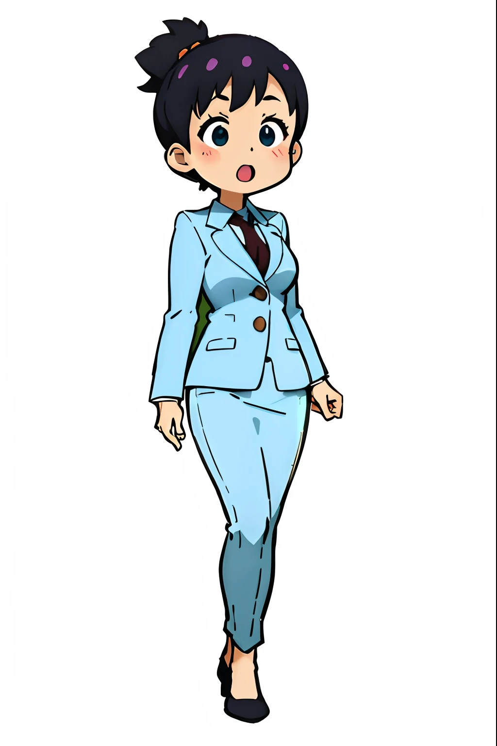 Cartoon girl in blue suit and brown shoes, Girl in a suit, Girl in suit, Wearing a strict business suit, anya from spy x family, ace attorney style, Official art, Wearing a business suit, in phoenix wright ace attorney, maya fey from ace attorney, female lawyer, phoenix wright, anime moe art style, !!Full body portrait!!