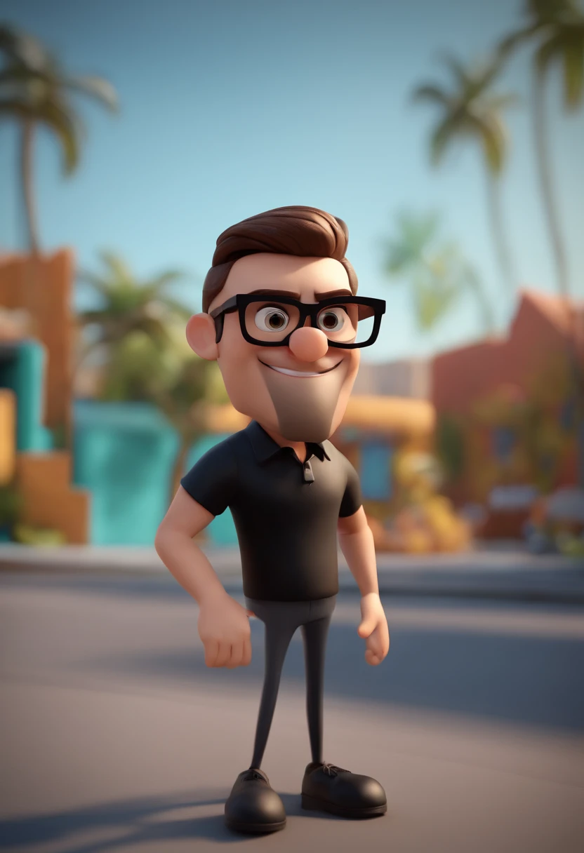 Cartoon character of a man with black glasses and a black polo shirt, cabelo liso, With beard and old school tattoo on his arm, animation character, Caractere estilizado, animation style rendering, 3D estilizado, Arnold Maya render, 3 d render stylized, toon render keyshot, Personagem 3D, Personagem 3D, 3d rendering stylized, 3 d character render, personagem de desenho animado, Personagem de close up, Pose de personagem,  (Estilo Pixar) (master part:1.2) (Bokeh) (best quality) (pele detalhada) (textura detalhada) (8k) (argila) (Cinematic lighting) (foco nítido