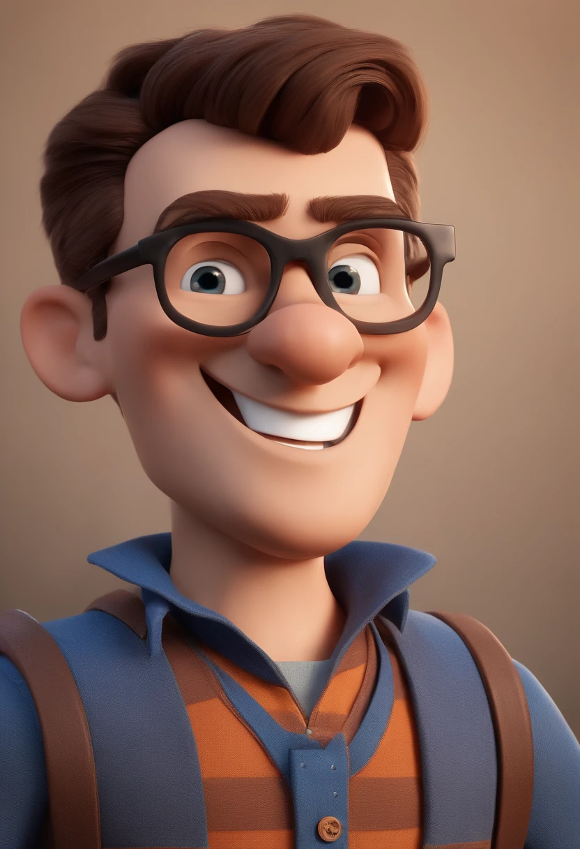 Cartoon character of a man with black glasses and a blue shirt, animation character, Caractere estilizado, animation style rendering, 3D estilizado, Arnold Maya render, 3 d render stylized, toon render keyshot, Personagem 3D, Personagem 3D, 3d rendering stylized, 3 d character render, personagem de desenho animado, Personagem de close up, Pose de personagem, (Estilo Pixar) (master part:1.2) (Bokeh) (best quality) (pele detalhada) (textura detalhada) (8k) (argila) (Cinematic lighting) (foco nítido