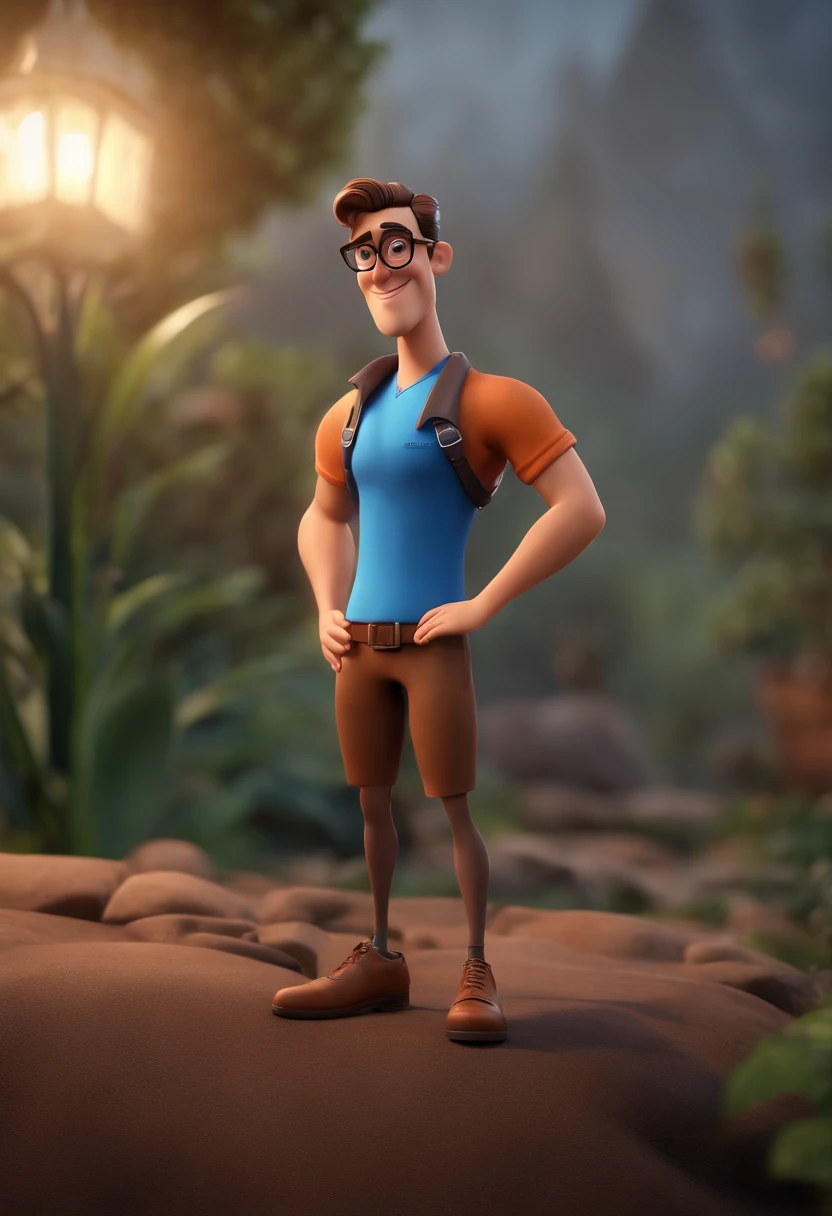 Cartoon character of a man with black glasses and a blue shirt, animation character, Caractere estilizado, animation style rendering, 3D estilizado, Arnold Maya render, 3 d render stylized, toon render keyshot, Personagem 3D, Personagem 3D, 3d rendering stylized, 3 d character render, personagem de desenho animado, Personagem de close up, Pose de personagem,  (Estilo Pixar) (master part:1.2) (Bokeh) (best quality) (pele detalhada) (textura detalhada) (8k) (argila) (Cinematic lighting) (foco nítido