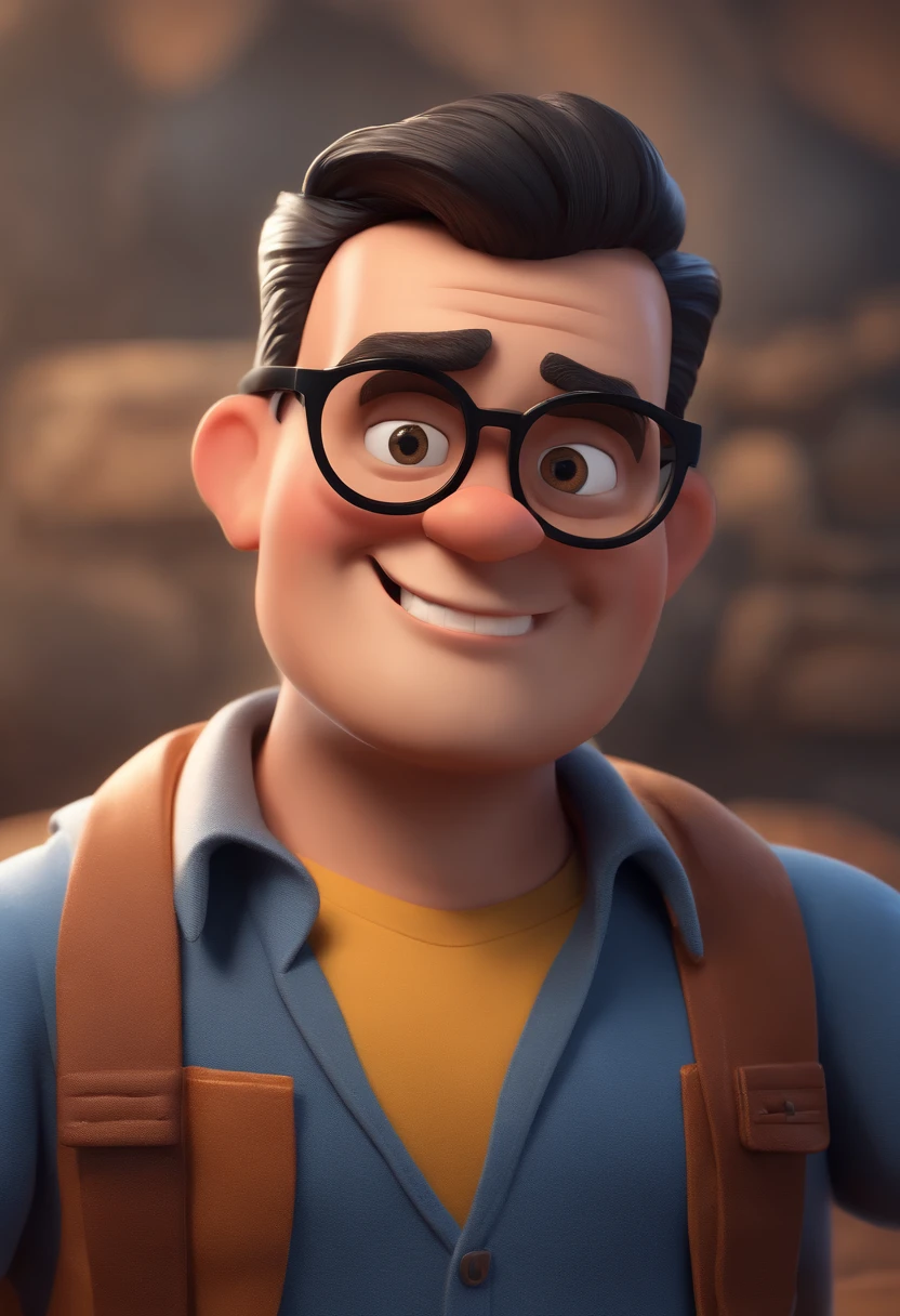 Cartoon character of a man with black glasses and a blue shirt, animation character, Caractere estilizado, animation style rendering, 3D estilizado, Arnold Maya render, 3 d render stylized, toon render keyshot, Personagem 3D, Personagem 3D, 3d rendering stylized, 3 d character render, personagem de desenho animado, Personagem de close up, Pose de personagem, (Estilo Pixar) (master part:1.2) (Bokeh) (best quality) (pele detalhada) (textura detalhada) (8k) (argila) (Cinematic lighting) (foco nítido