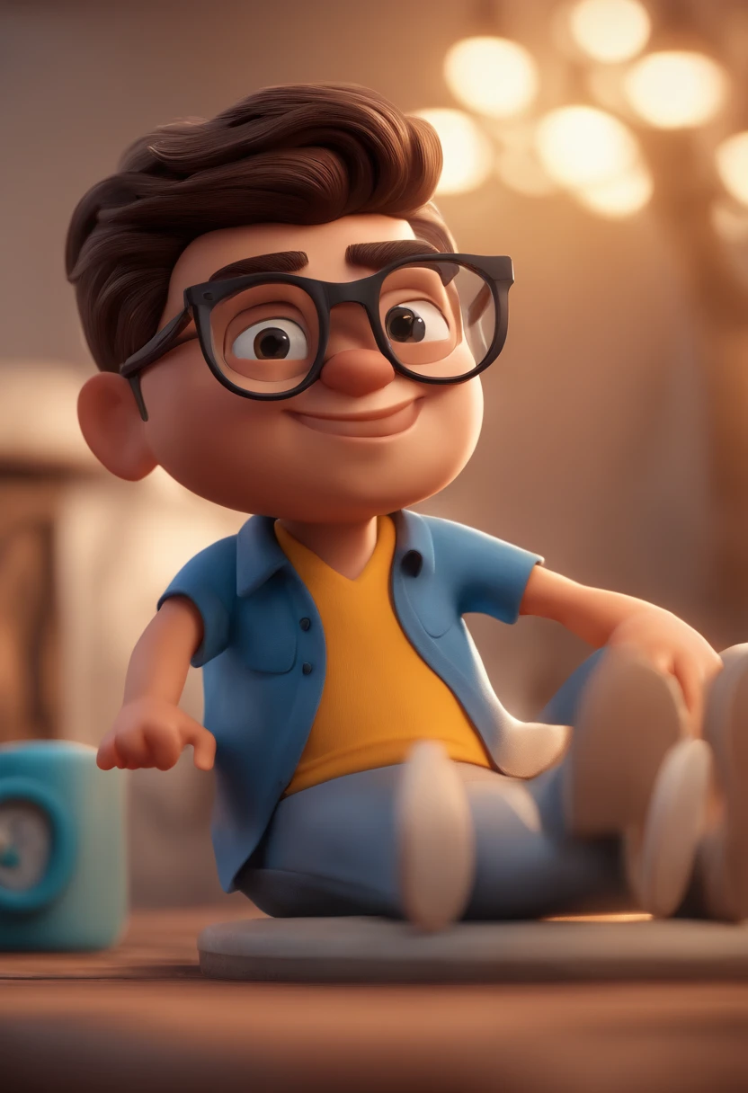 Cartoon character of a man with black glasses and a blue shirt, animation character, Caractere estilizado, animation style rendering, 3D estilizado, Arnold Maya render, 3 d render stylized, toon render keyshot, Personagem 3D, Personagem 3D, 3d rendering stylized, 3 d character render, personagem de desenho animado, Personagem de close up, Pose de personagem, (Estilo Pixar) (master part:1.2) (Bokeh) (best quality) (pele detalhada) (textura detalhada) (8k) (argila) (Cinematic lighting) (foco nítido