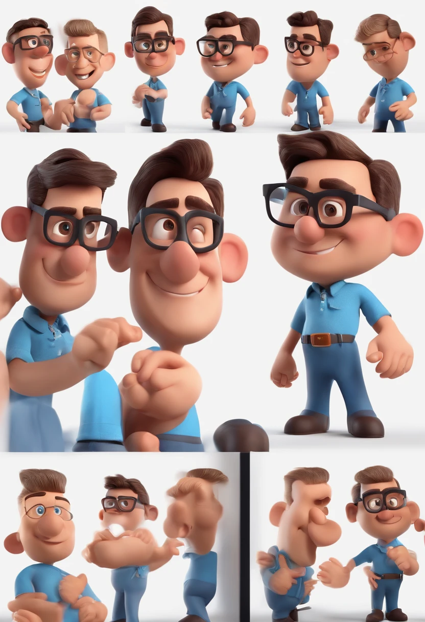 Cartoon character of a man with black glasses and a blue shirt, animation character, Caractere estilizado, animation style rendering, 3D estilizado, Arnold Maya render, 3 d render stylized, toon render keyshot, Personagem 3D, Personagem 3D, 3d rendering stylized, 3 d character render, personagem de desenho animado, Personagem de close up, Pose de personagem, (Estilo Pixar) (master part:1.2) (Bokeh) (best quality) (pele detalhada) (textura detalhada) (8k) (argila) (Cinematic lighting) (foco nítido