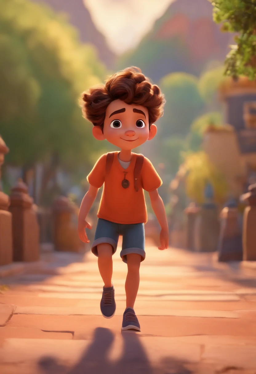 Image of a boy for a story in a YouTube video in Pixar format, He's the little allabester, He's the class leader, He's outgoing, Playful and gets up for a lot of things, cabelo curto