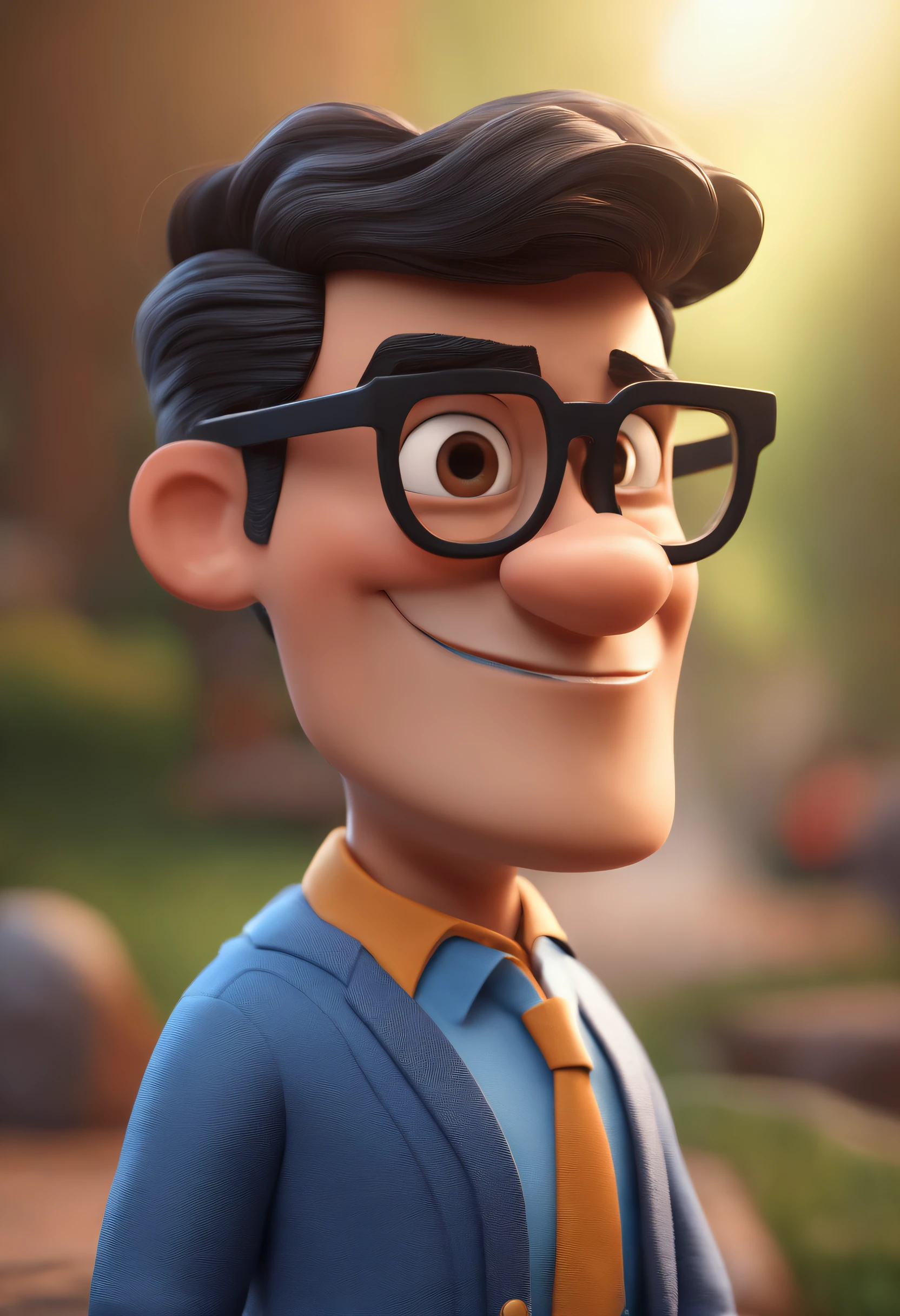 Cartoon character of a man with black glasses and a blue shirt, animation character, Caractere estilizado, animation style rendering, 3D estilizado, Arnold Maya render, 3 d render stylized, toon render keyshot, Personagem 3D, Personagem 3D, 3d rendering stylized, 3 d character render, personagem de desenho animado, Personagem de close up, Pose de personagem,  (Estilo Pixar) (master part:1.2) (Bokeh) (best quality) (pele detalhada) (textura detalhada) (8k) (argila) (Cinematic lighting) (foco nítido