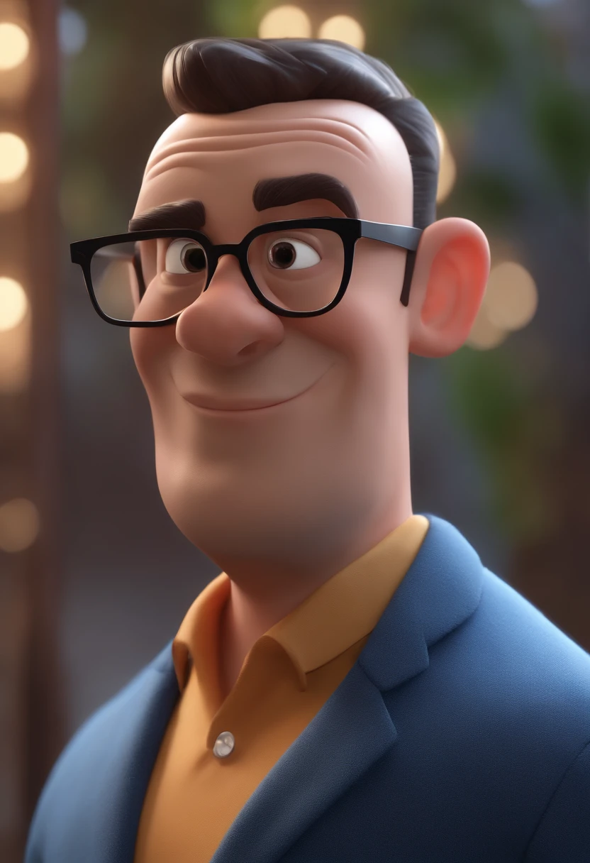 Cartoon character of a man with black glasses and a blue shirt, animation character, Caractere estilizado, animation style rendering, 3D estilizado, Arnold Maya render, 3 d render stylized, toon render keyshot, Personagem 3D, Personagem 3D, 3d rendering stylized, 3 d character render, personagem de desenho animado, Personagem de close up, Pose de personagem,  (Estilo Pixar) (master part:1.2) (Bokeh) (best quality) (pele detalhada) (textura detalhada) (8k) (argila) (Cinematic lighting) (foco nítido