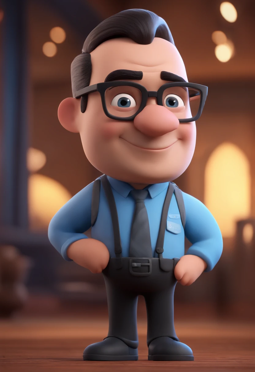 Cartoon character of a man with black glasses and a blue shirt, animation character, Caractere estilizado, animation style rendering, 3D estilizado, Arnold Maya render, 3 d render stylized, toon render keyshot, Personagem 3D, Personagem 3D, 3d rendering stylized, 3 d character render, personagem de desenho animado, Personagem de close up, Pose de personagem, (Estilo Pixar) (master part:1.2) (Bokeh) (best quality) (pele detalhada) (textura detalhada) (8k) (argila) (Cinematic lighting) (foco nítido