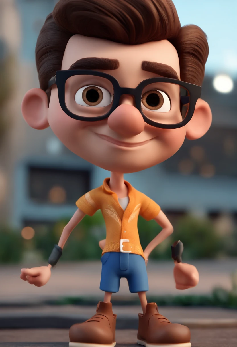 Cartoon character of a man with black glasses and a blue shirt, animation character, Caractere estilizado, animation style rendering, 3D estilizado, Arnold Maya render, 3 d render stylized, toon render keyshot, Personagem 3D, Personagem 3D, 3d rendering stylized, 3 d character render, personagem de desenho animado, Personagem de close up, Pose de personagem, (Estilo Pixar) (master part:1.2) (Bokeh) (best quality) (pele detalhada) (textura detalhada) (8k) (argila) (Cinematic lighting) (foco nítido