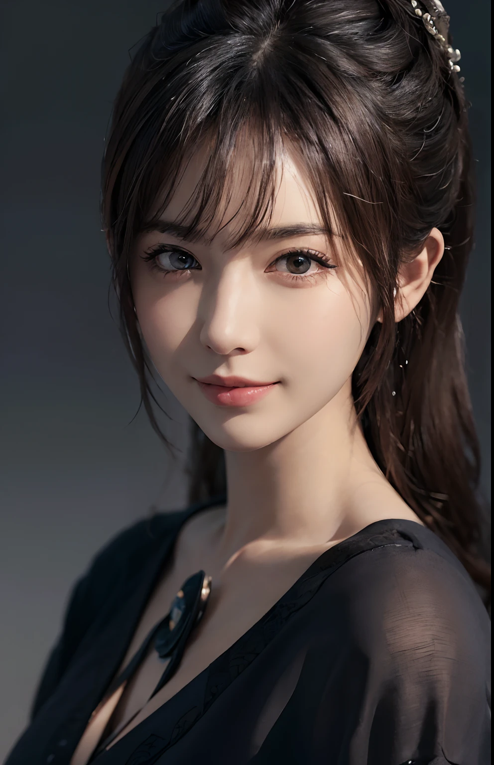 (ultra realistic) , (illustration), (increase resolution), (8K), (extremely detailed), (best illustration), (beautiful detailed eyes), (best quality), (ultra-detailed), (masterpiece), (wallpaper), (detailed face), solo,1 girl, looking at viewers, delicate details, detailed faces, in the dark, deep shadow, low key,pureerosfaceace_v1, smile,