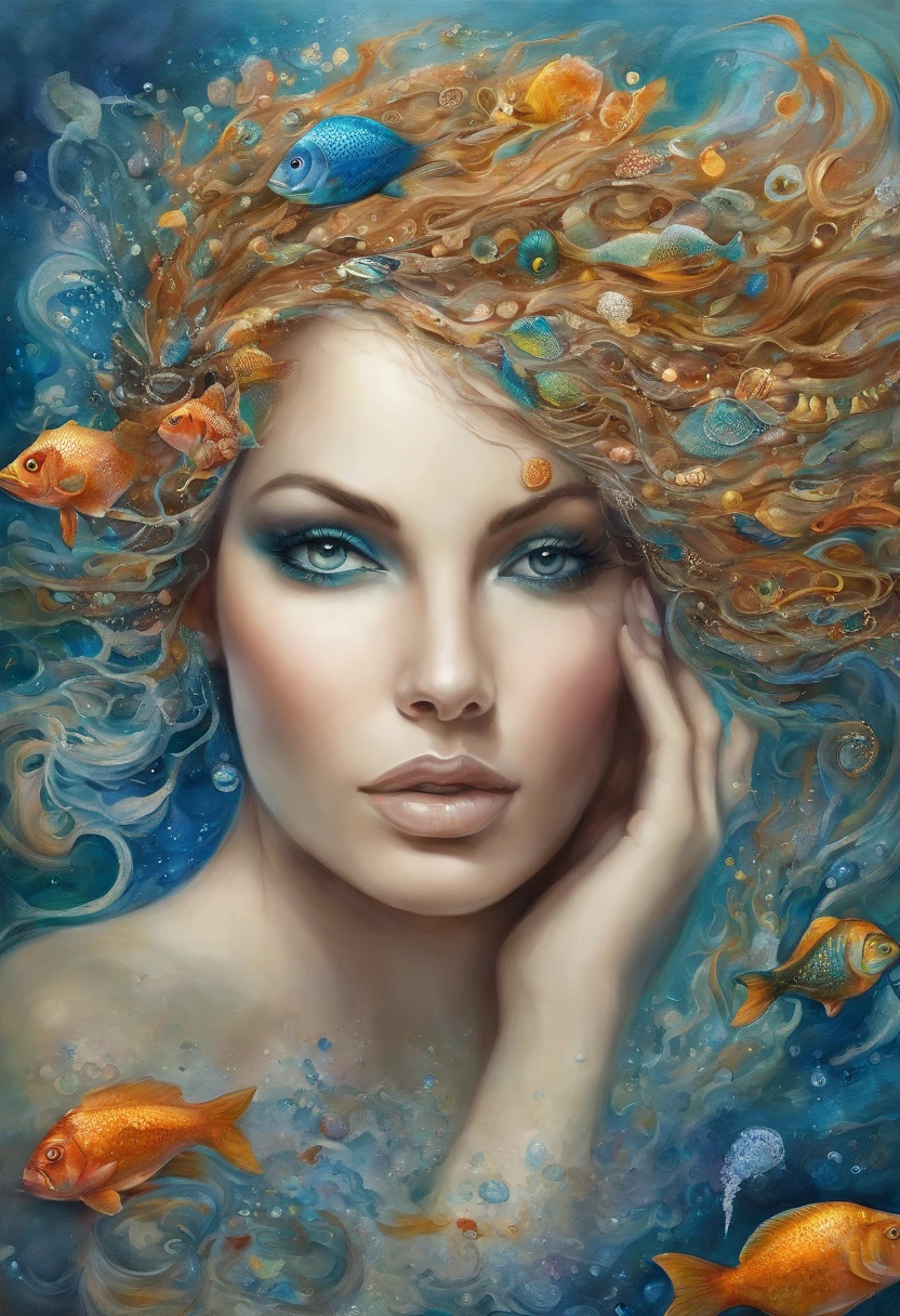 em 8k, She embodies perfection, A mermaid of regal stature, semelhante a uma deusa celestial. Sua forma brilha com tons iridescentes, as if the very essence of the ocean's beauty resides in it. Seus olhos, Deep Liquid Sapphire Pools, Hold on to the mysteries of the deep sea, cativando todos os que os contemplam. seu fluxo, Cascatas de cabelos opalescentes como uma cachoeira de luar, adorned with pearls and jewels that rival the stars. But it's her ass that really charms; A masterpiece of aquatic art, Ripples with a hypnotic grace, each scale reflecting a kaleidoscope of colors. Os sussurros falam dela como a mais bela de todos os reinos, um testamento de sua linhagem real. she is, undoubtedly, The Epitome of Mermaid Perfection."